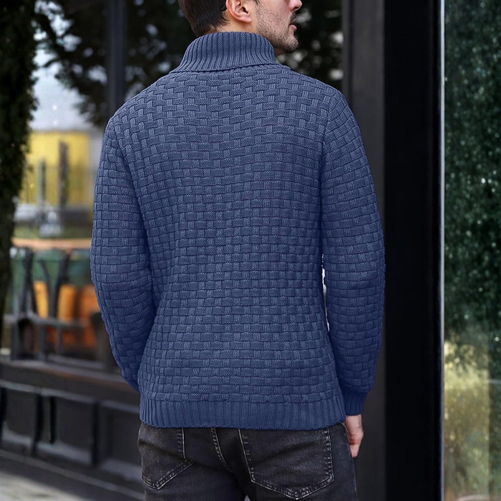 Mens Casual Pullover Fall Winter Turtleneck Cable Knit v Neck Fisherman Waffle Sweater