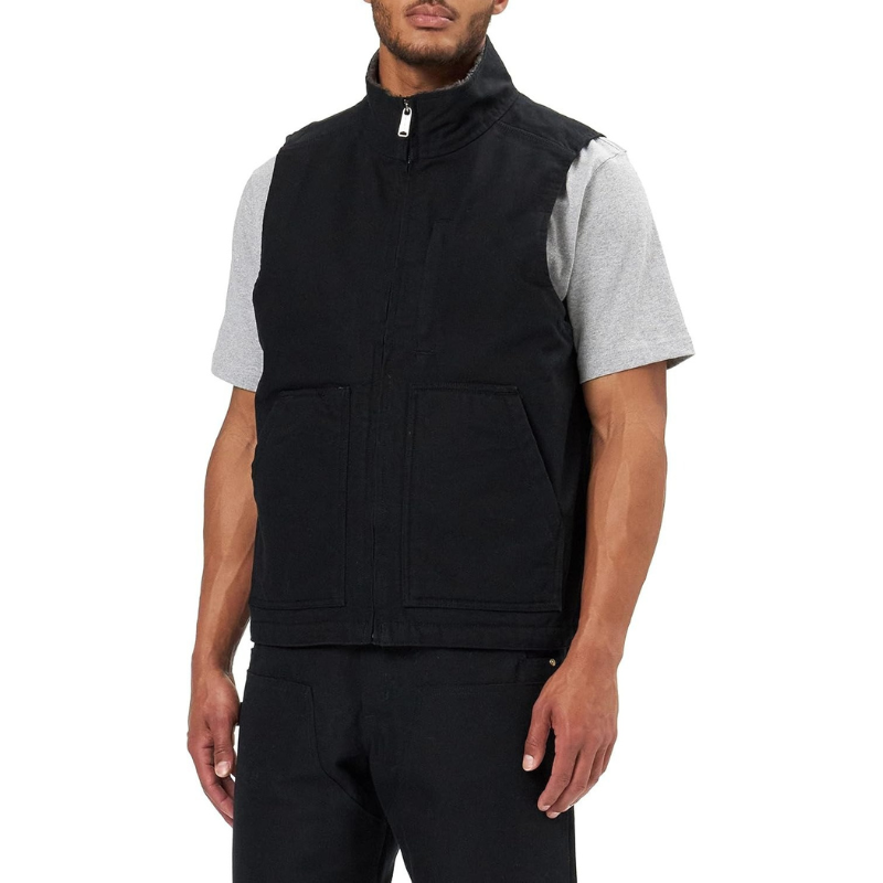 Men's Loose Fit Washed Duck Sherpa-Lined Mock-Neck Vest