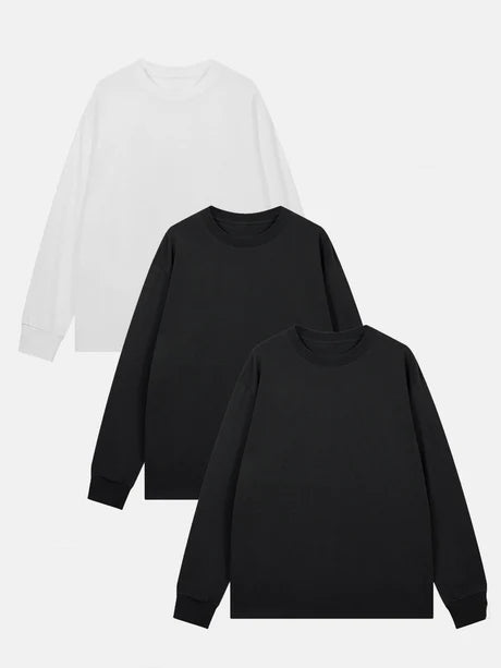 3 Pieces Long Sleeve Ribbed Cuff T-Shirt-Vacay Outfit