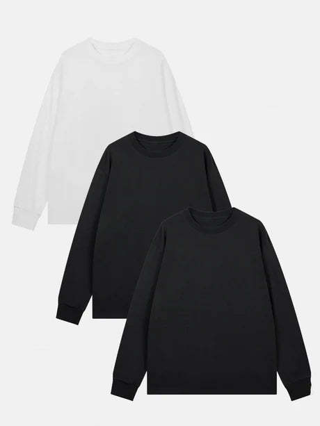 3 Pieces Long Sleeve Ribbed Cuff T-Shirt-Vacay Outfit