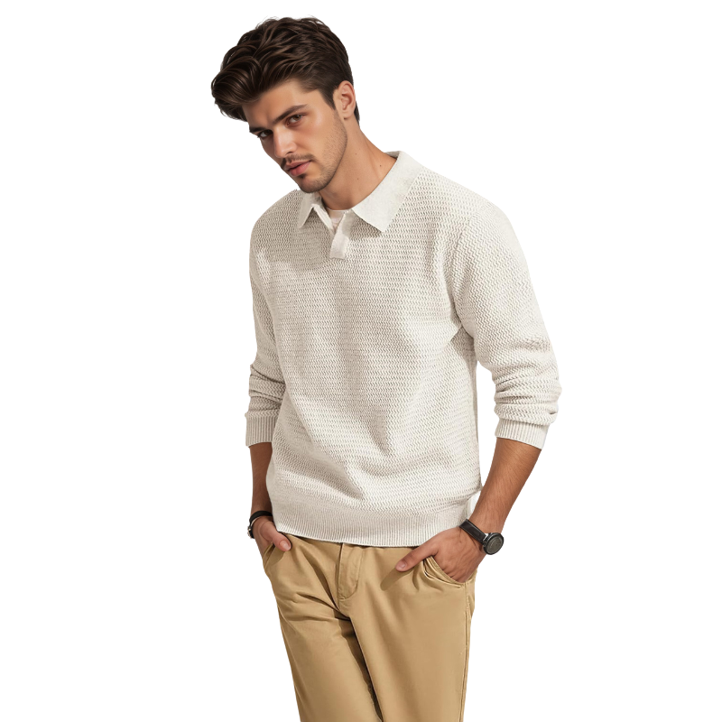 Textured V Style Long Sleeve Pullover