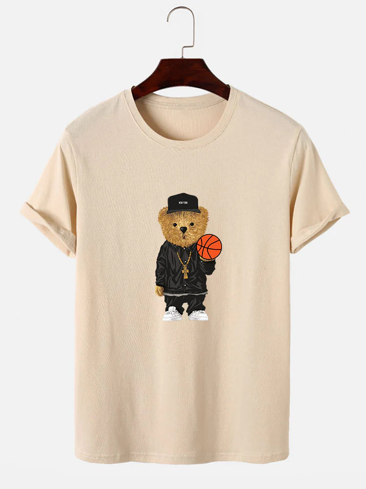 Basketball Bear Print T-Shirt And Shorts-Vacay Outfit