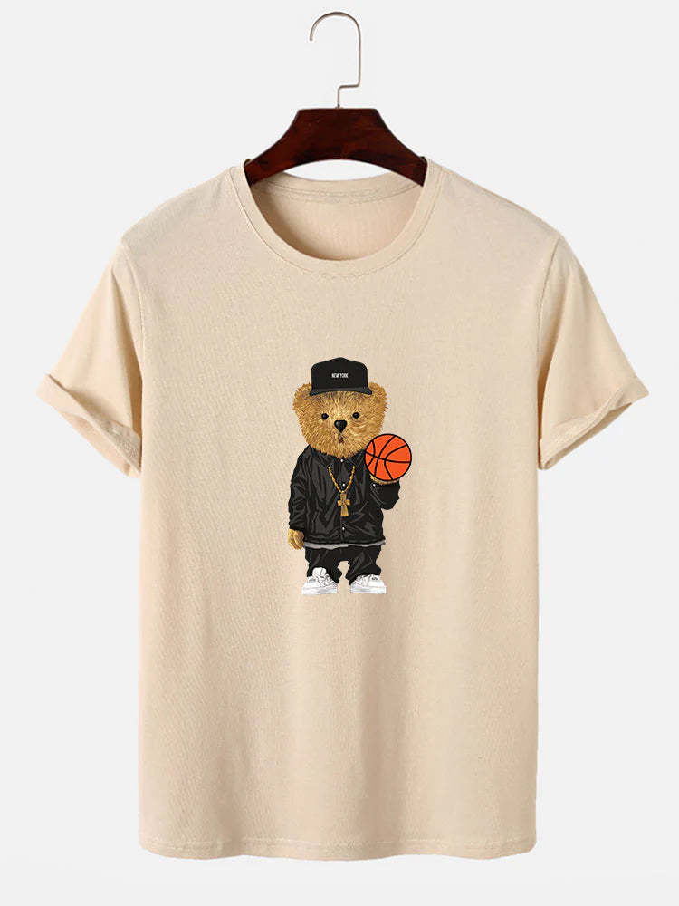 Basketball Bear Print T-Shirt And Shorts-Vacay Outfit
