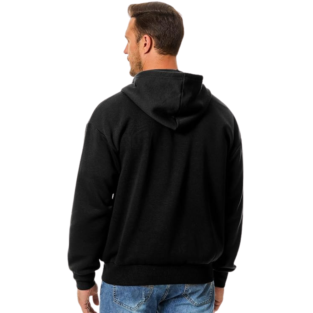 Men’s Full Zip Cotton Fleece Hoodie With Drawstring And Kangaroo Pocket