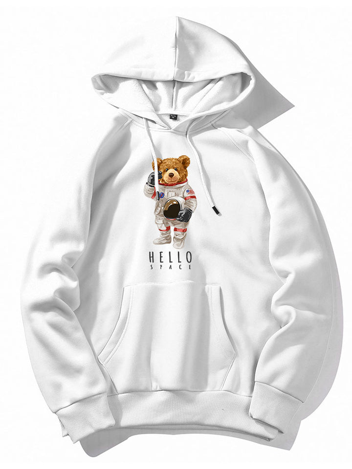 Astronaut Bear Print Hoodie-Vacay Outfit