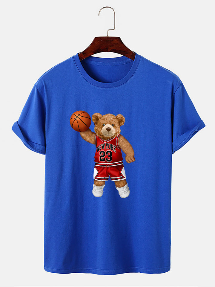 Bear Playing Basketball Print T-Shirt-Vacay Outfit