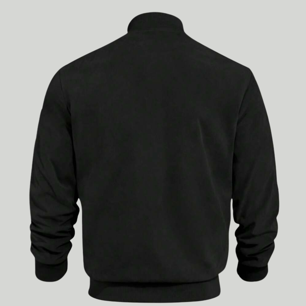 Suede Bomber Jacket With Full Zip Stand Collar For Men