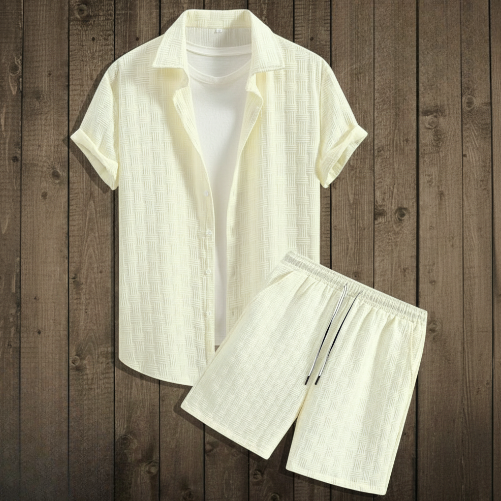 Button Up Shirt And Shorts Set For Men