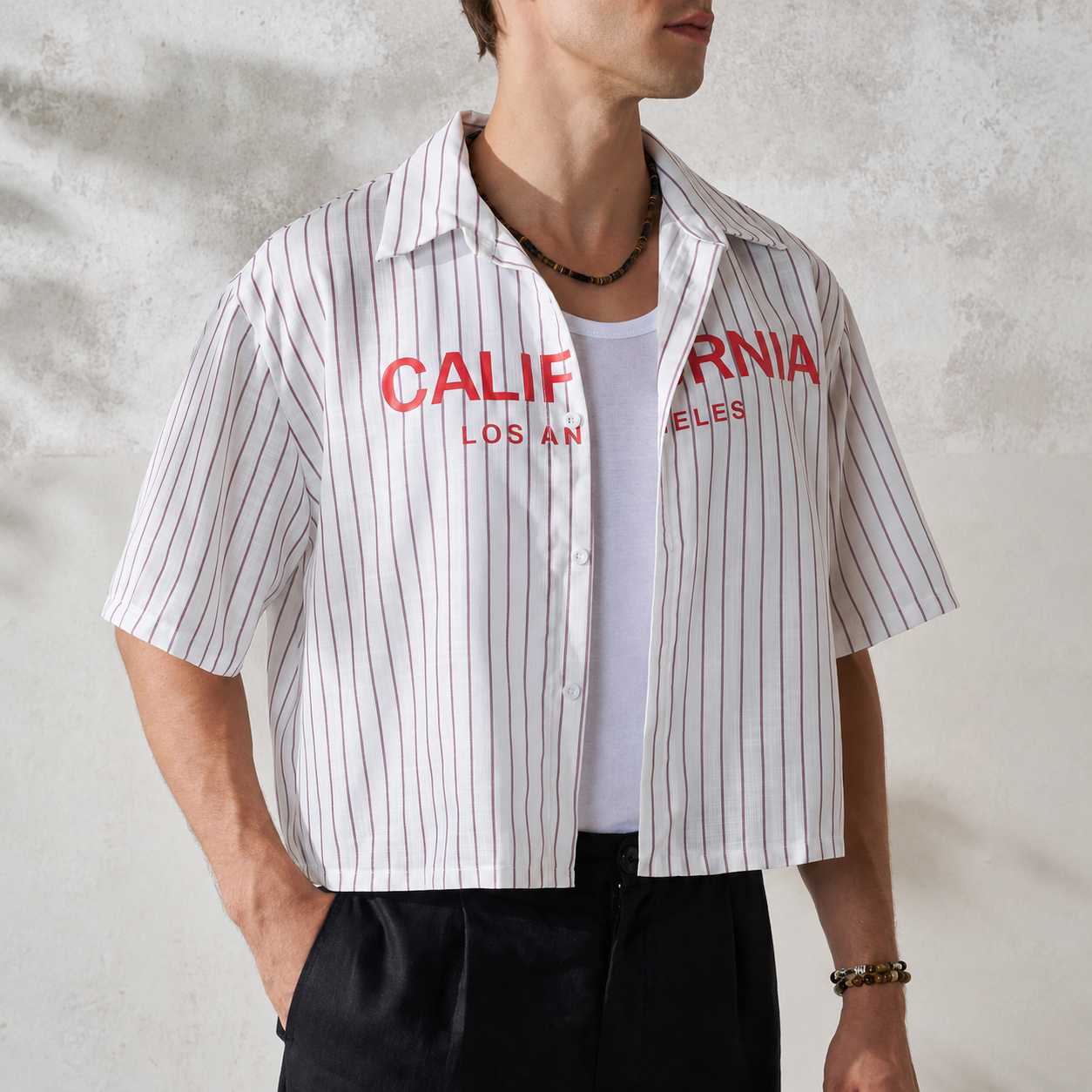 Striped Print Short Sleeve Summer Casual Vacation Style Shirt For Men