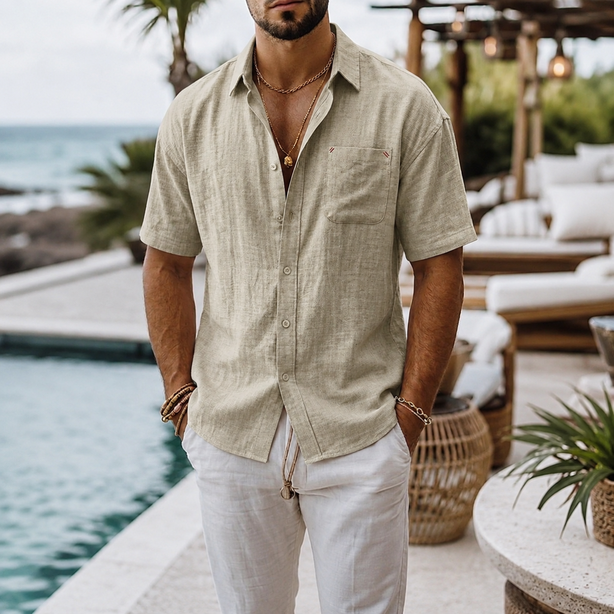 Classic Collared Short Sleeve Shirt For Men