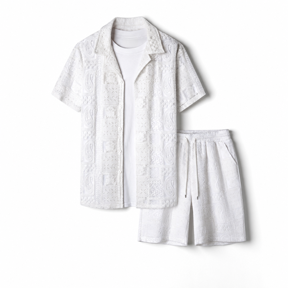 Beach Wear Short Sleeve Shirt and Short Set For Men