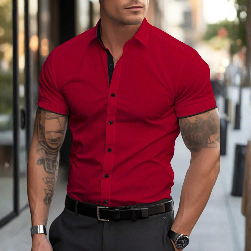 Minimalist Button Down Short Sleeve Business Casual Shirt For Men