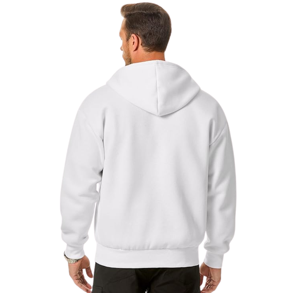 Men’s Full Zip Cotton Fleece Hoodie With Drawstring And Kangaroo Pocket