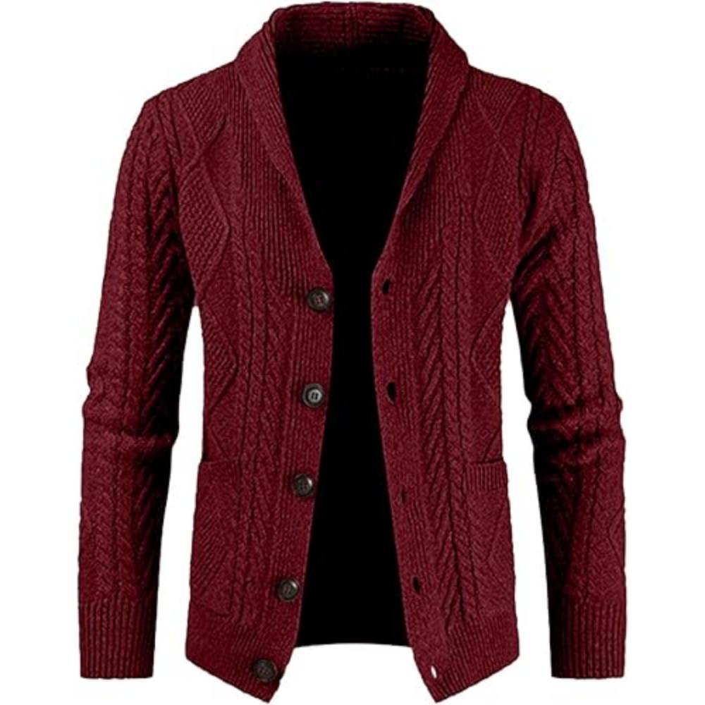 Men's Casual Wool Blend Cardigan Sweaters Long Sleeve Shawl Collar Buttons Down Cable Knit Sweater