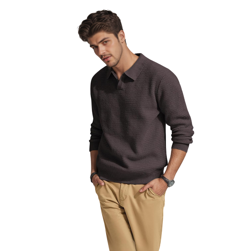 Textured V Style Long Sleeve Pullover