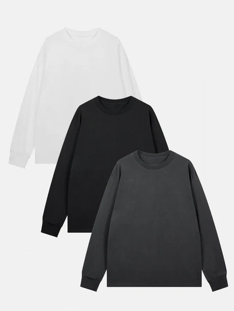 3 Pieces Long Sleeve Ribbed Cuff T-Shirt-Vacay Outfit