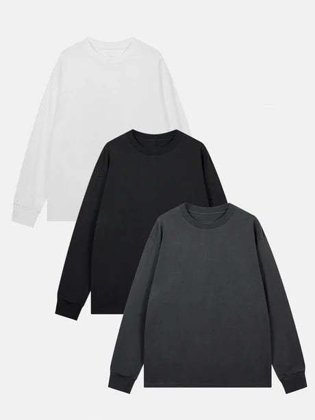 3 Pieces Long Sleeve Ribbed Cuff T-Shirt-Vacay Outfit