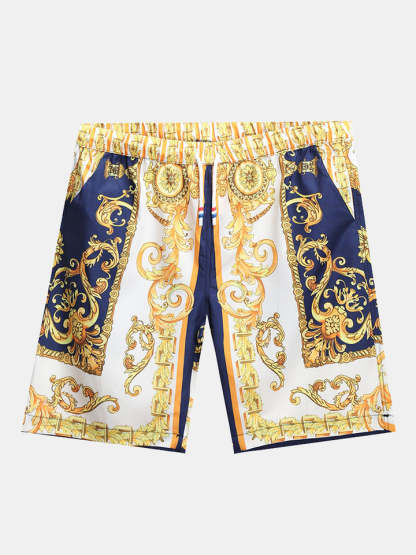 Baroque Print Button Up Shirt And Shorts-Vacay Outfit