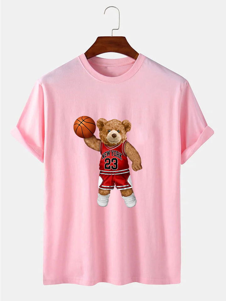 Bear Playing Basketball Print T-Shirt-Vacay Outfit