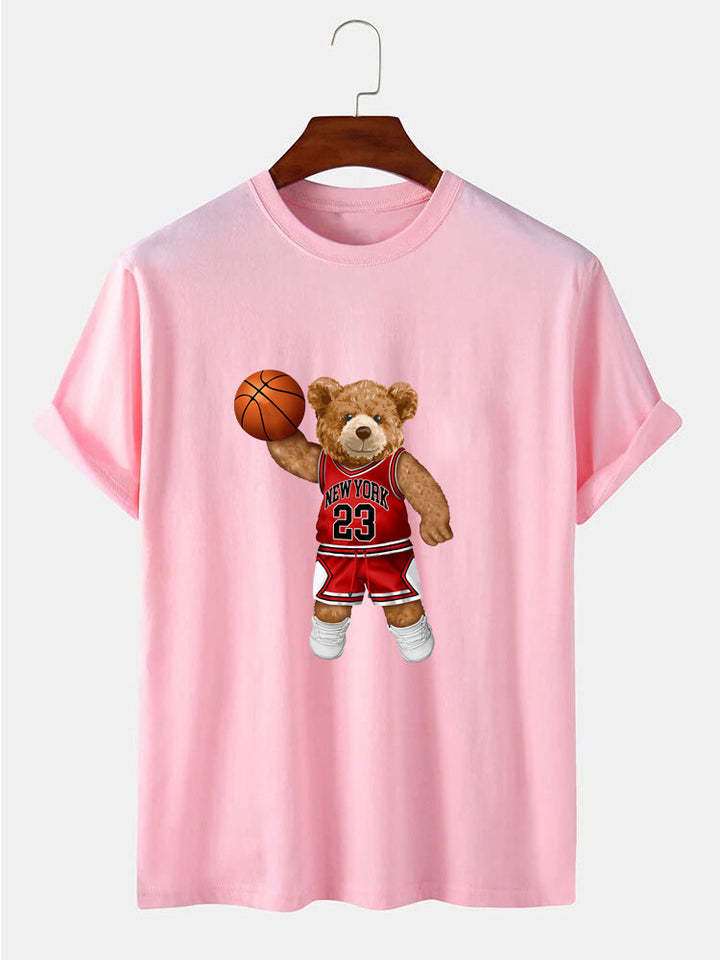Bear Playing Basketball Print T-Shirt-Vacay Outfit