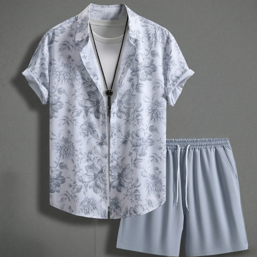 Summer Short Sleeve Shirt And Shorts Set For Men 