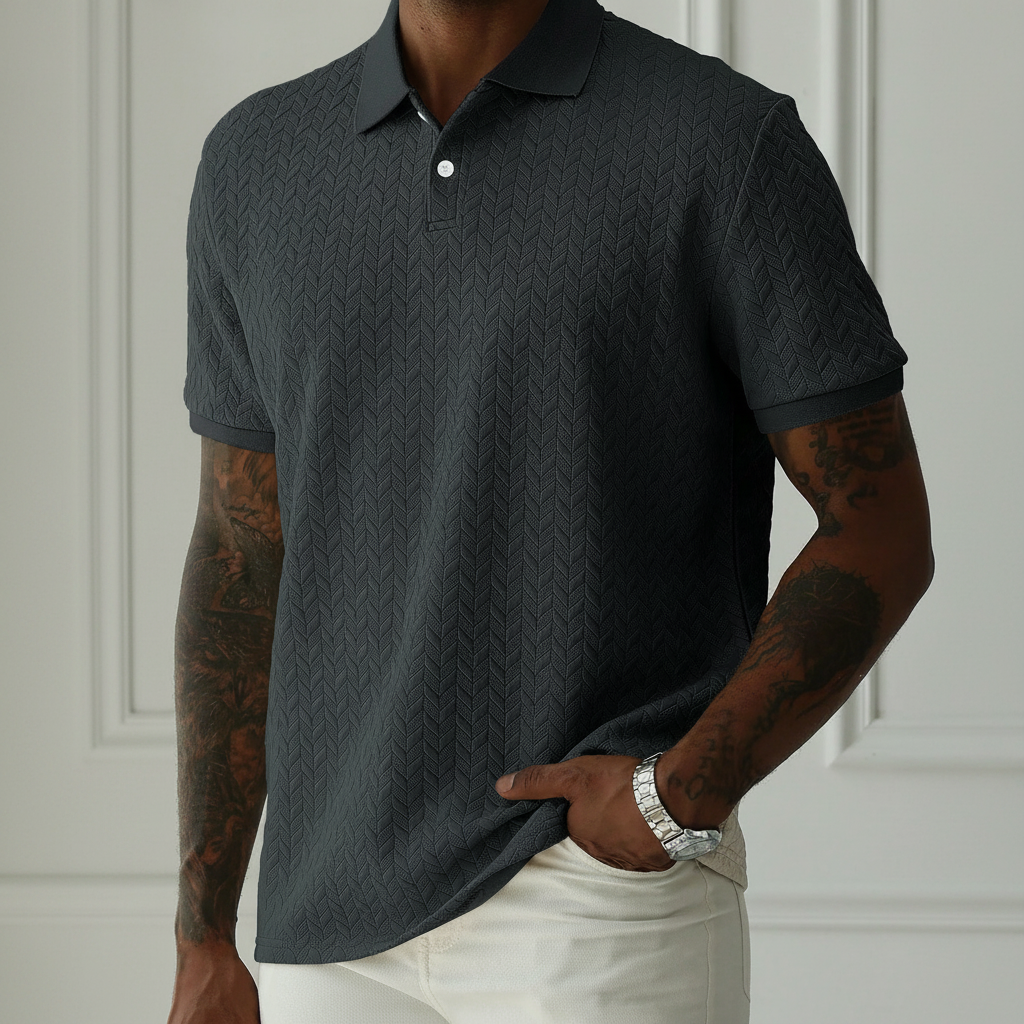 Apricot Textured Knit Short Sleeve Polo T Shirt For Men