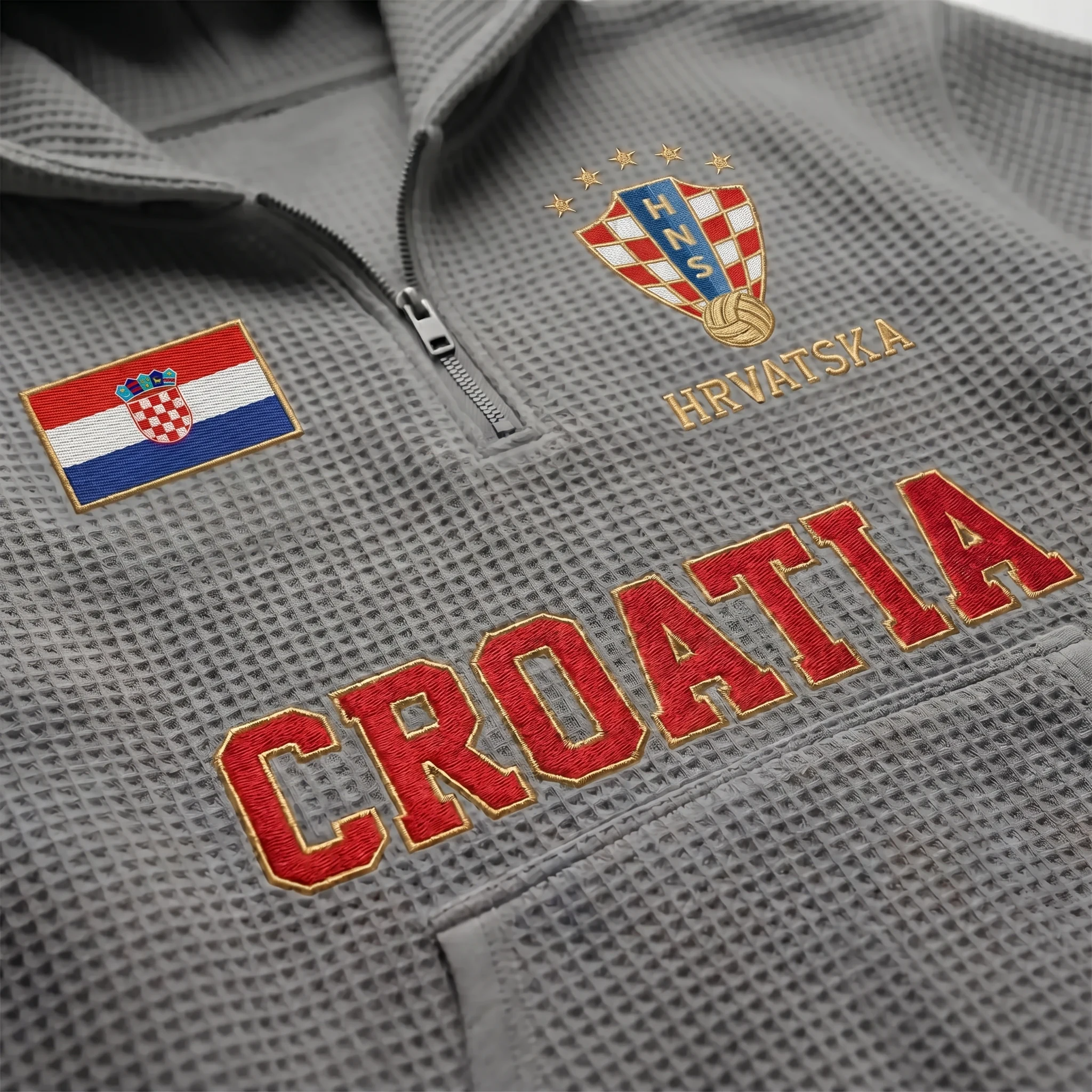 Croatia waffle quarter-zip football fan hoodie