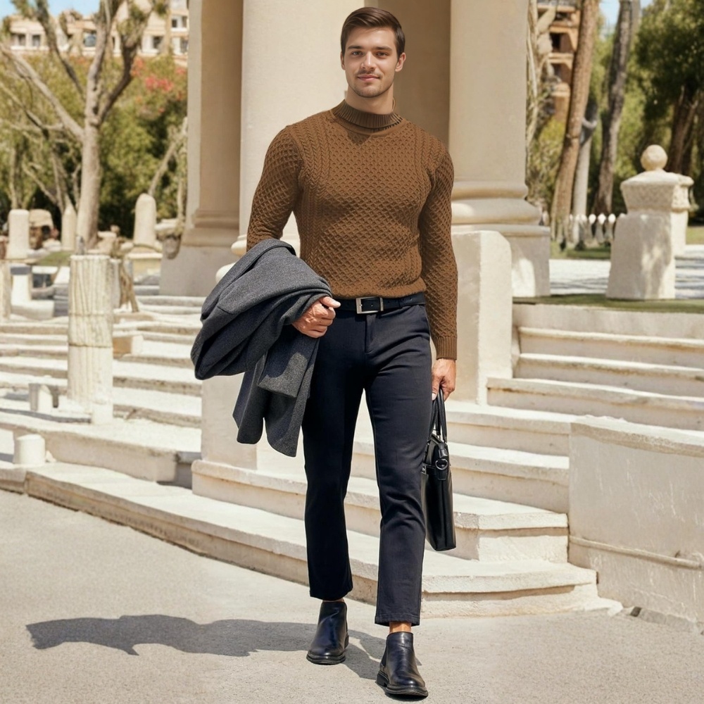 Men's Slim Fit Turtleneck Sweater Casual Knitted Twisted Pullover Solid Sweaters