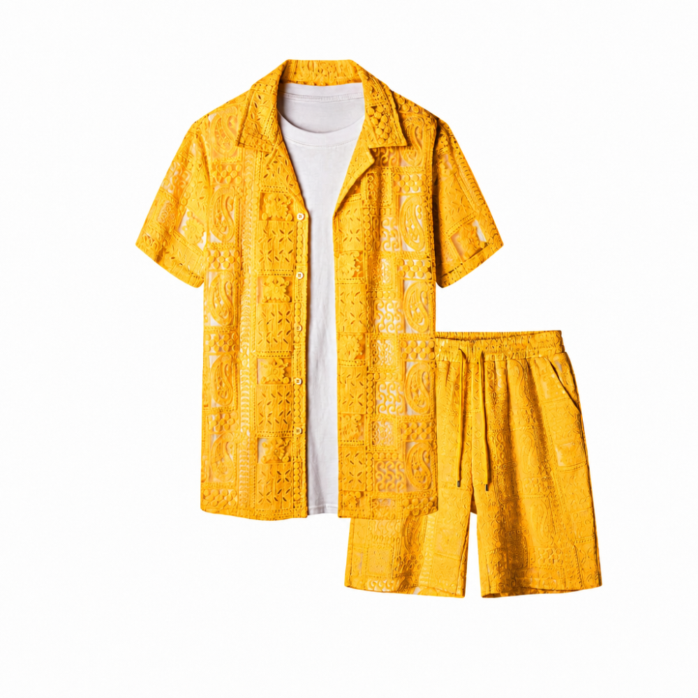 Beach Wear Short Sleeve Shirt and Short Set For Men
