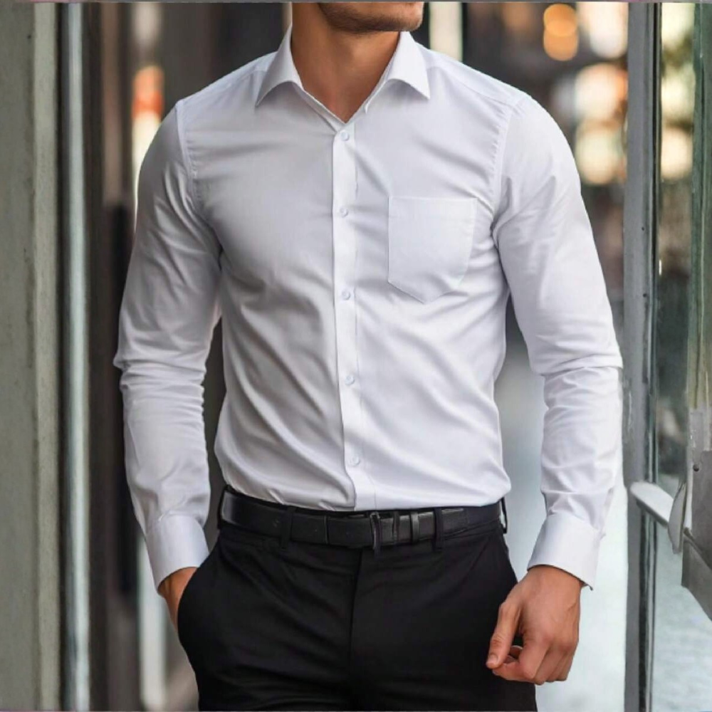 Plain Simple Long Sleeve Formal Dress Shirt Daily Wear For Men