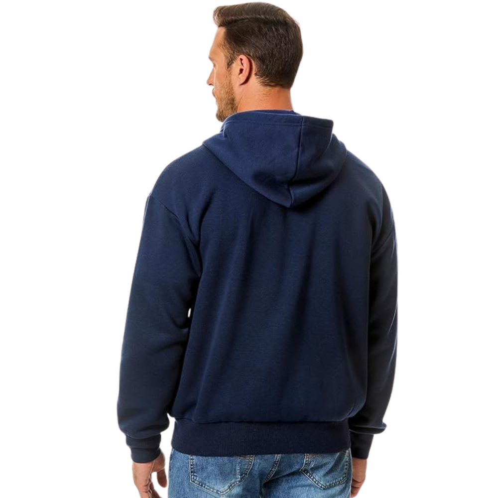 Men’s Full Zip Cotton Fleece Hoodie With Drawstring And Kangaroo Pocket