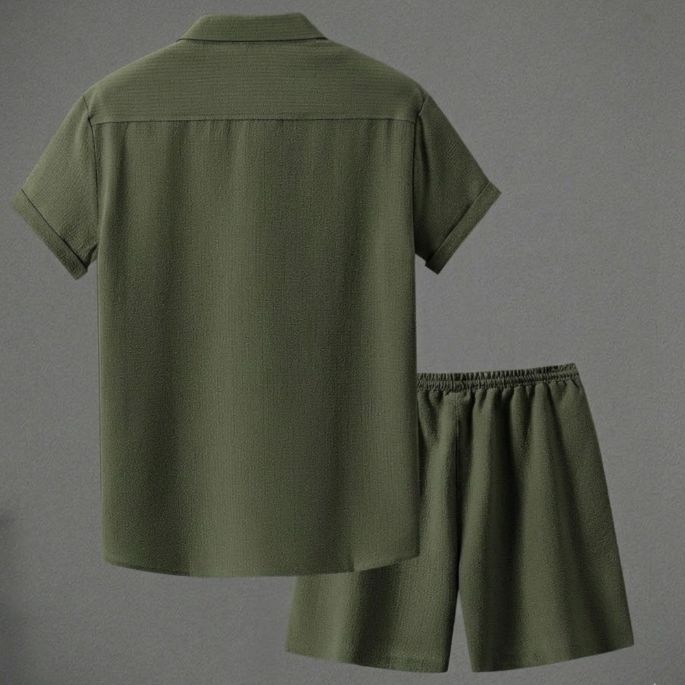 Casual Vacation Themed Short Sleeve Shirt And Shorts Set For Men