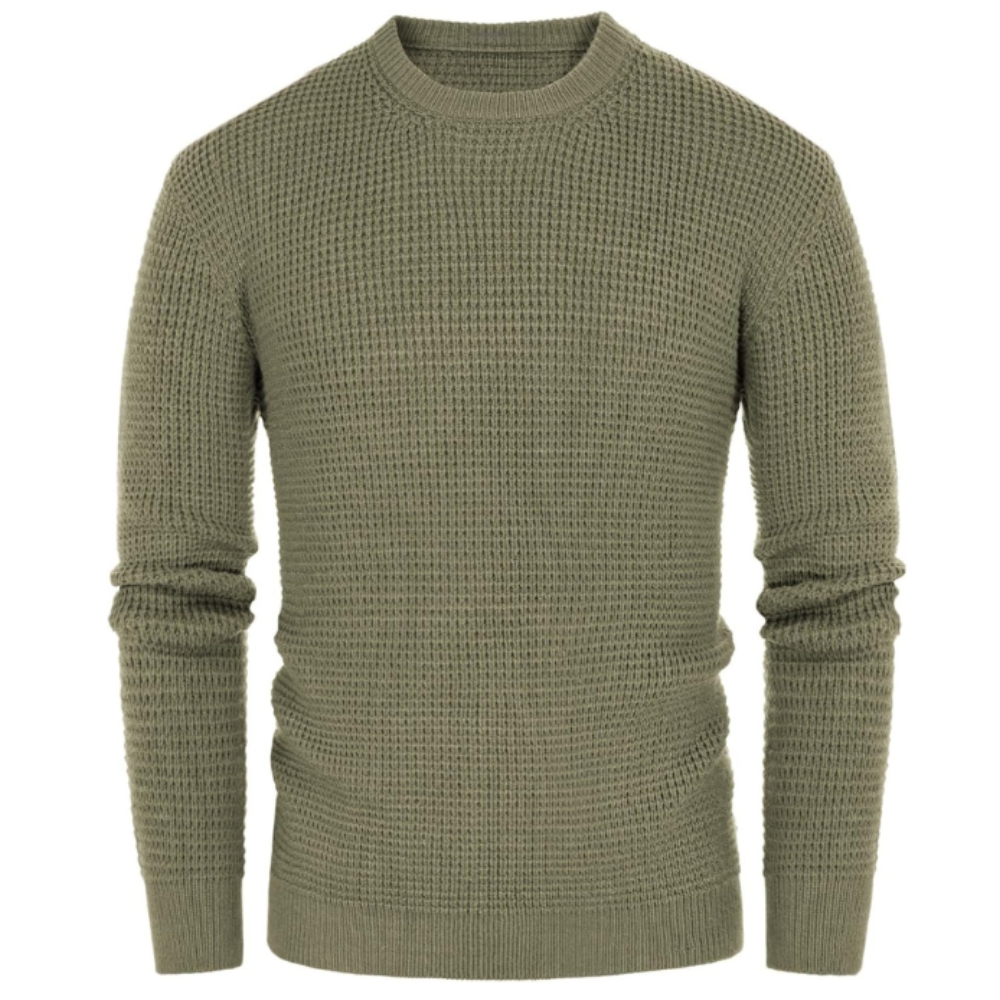 Waffle Textured Long Sleeve Knit Pullover