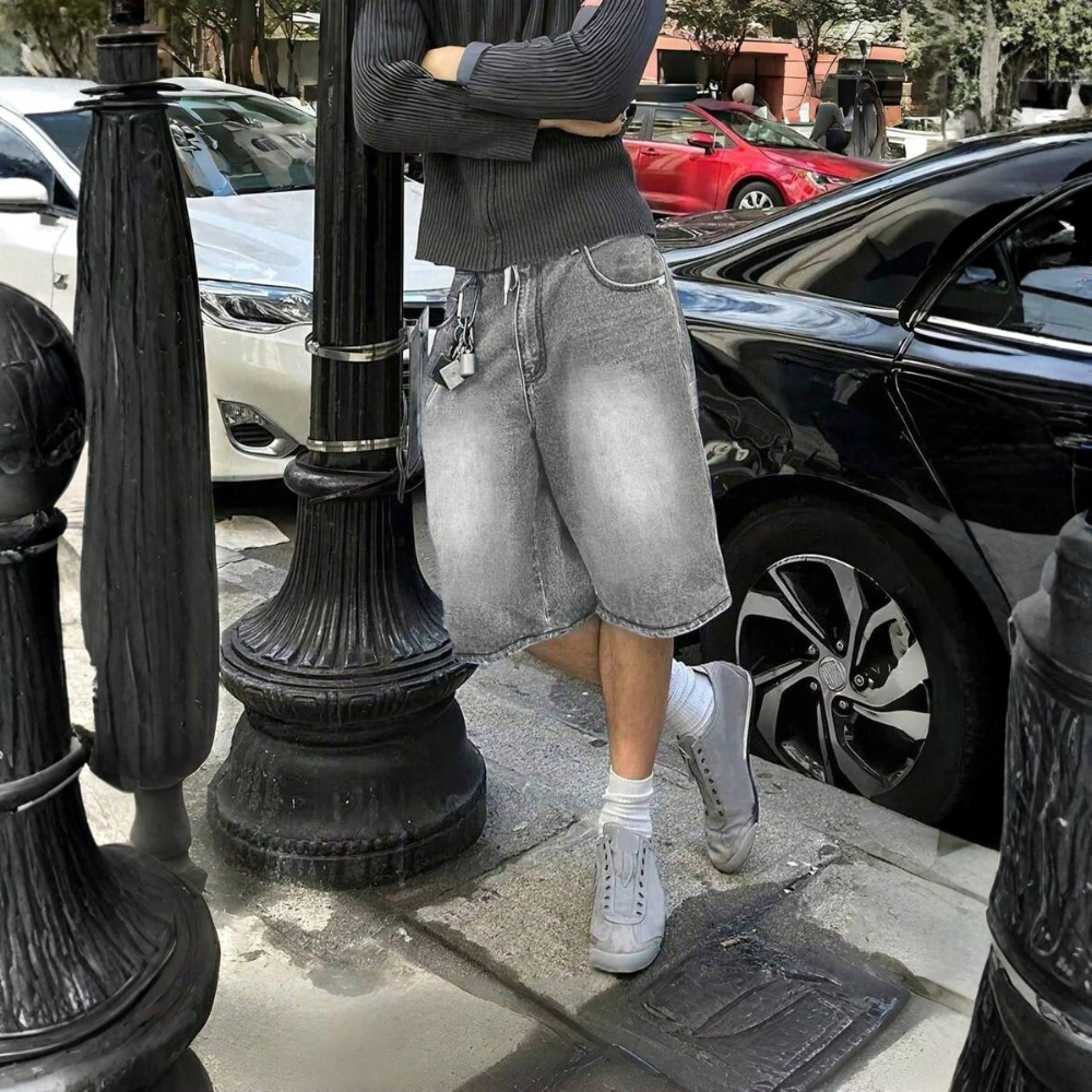 Loose Wide Denim Bermuda Shorts For Men