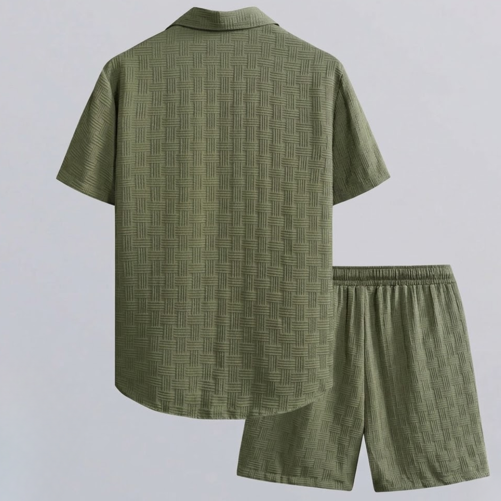 Button Up Shirt And Shorts Set For Men