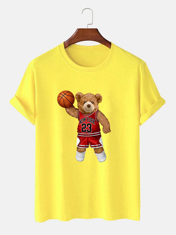 Bear Playing Basketball Print T-Shirt-Vacay Outfit
