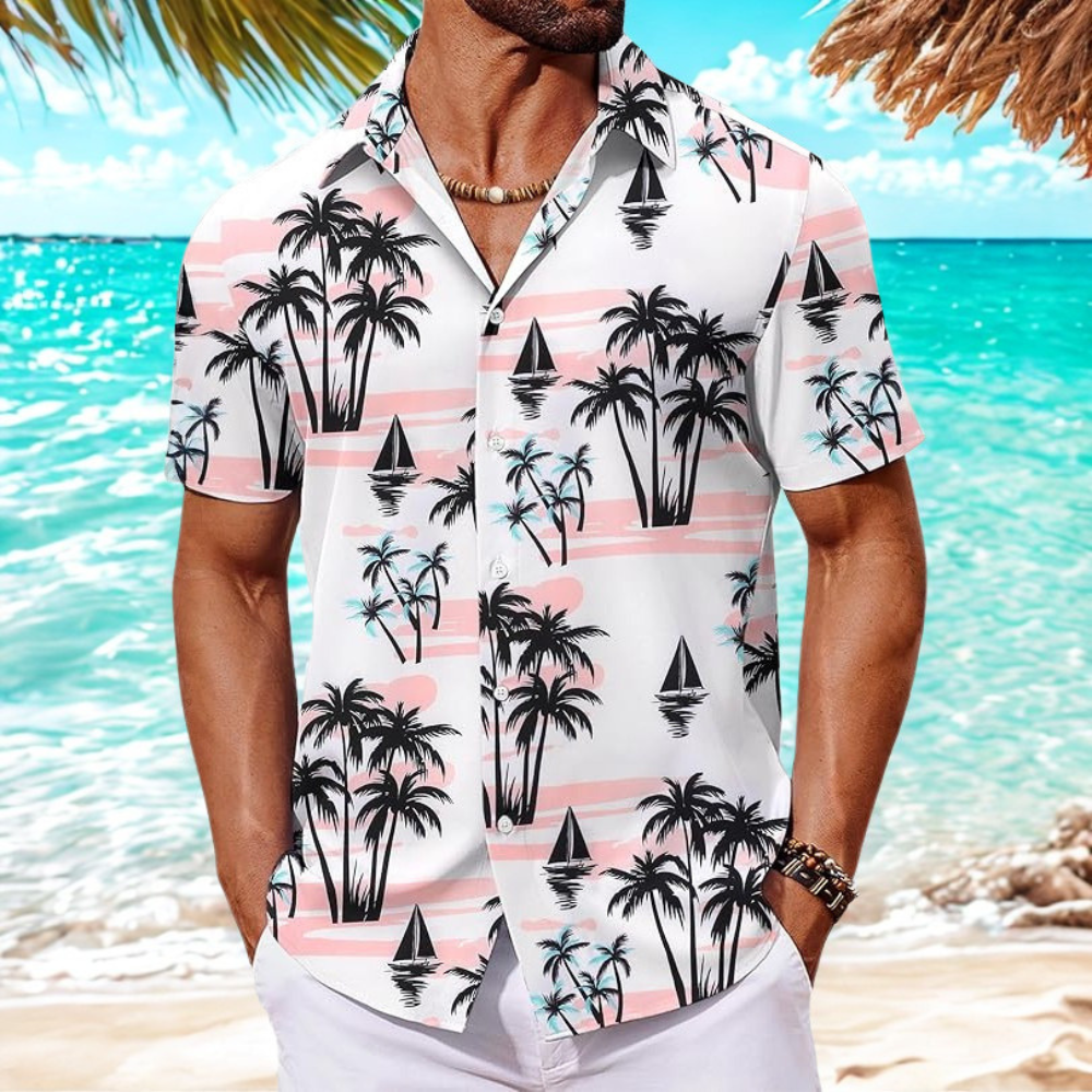 Floral Short Sleeve Button Front Hawaiian Shirt For Men