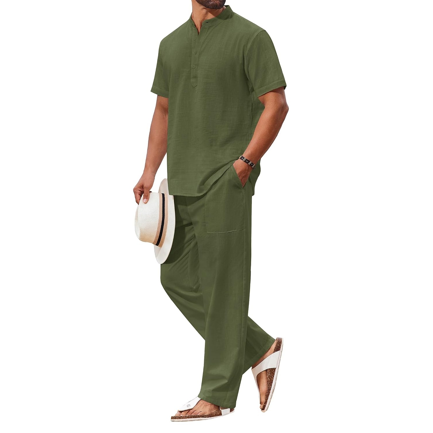 Casual Short Sleeve Shirt And Beach Pant Set For Men