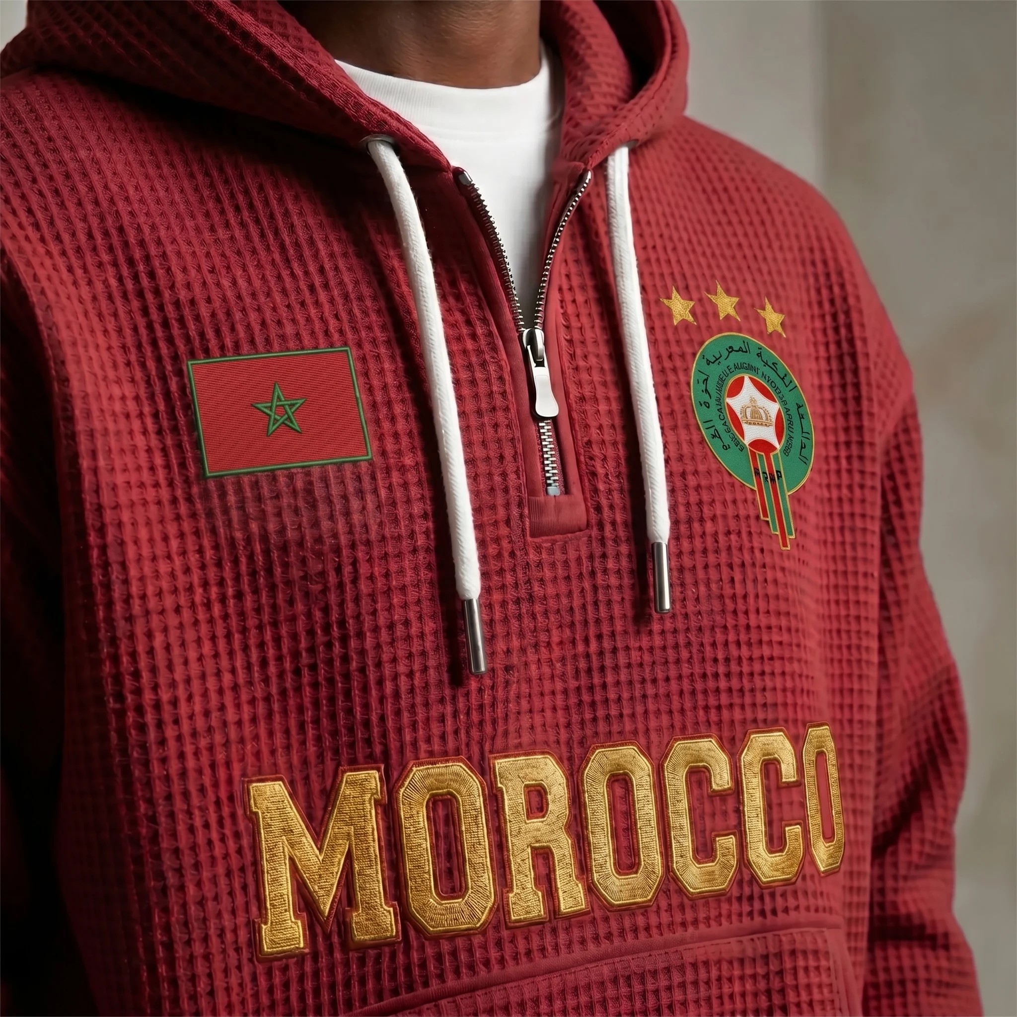 Morocco waffle quarter-zip football fan hoodie