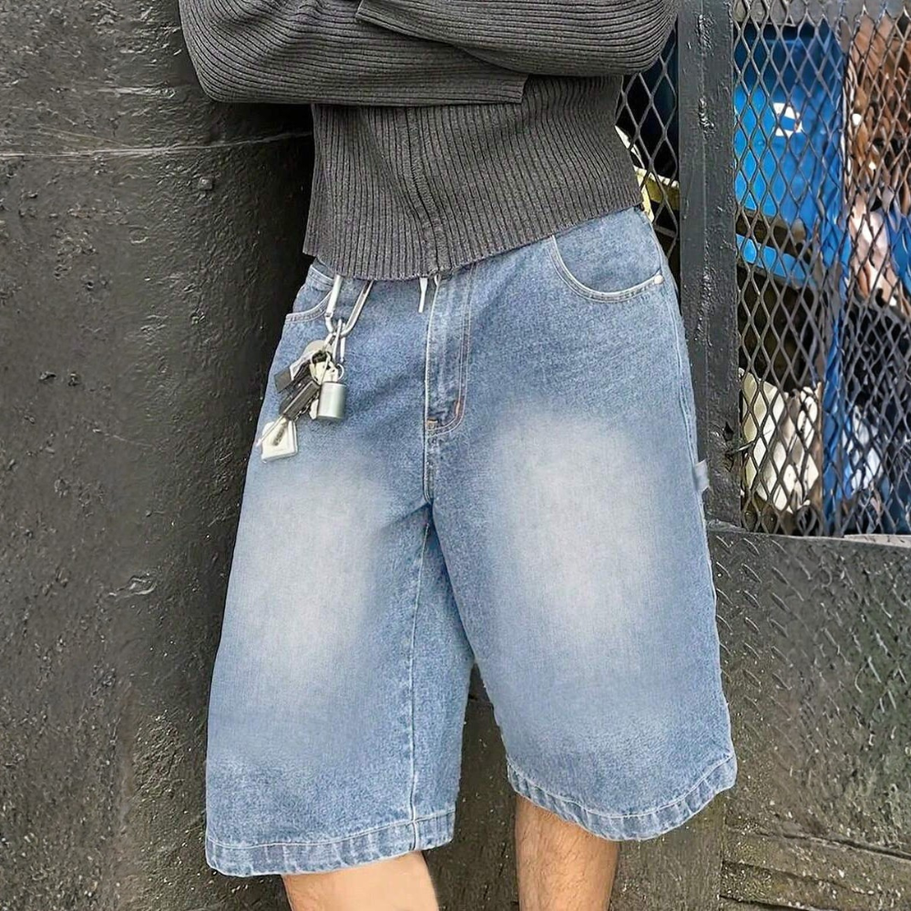 Loose Wide Denim Bermuda Shorts For Men