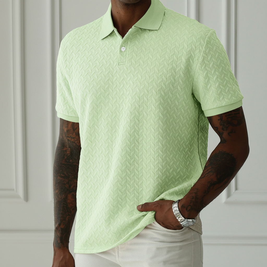 Apricot Textured Knit Short Sleeve Polo T Shirt For Men