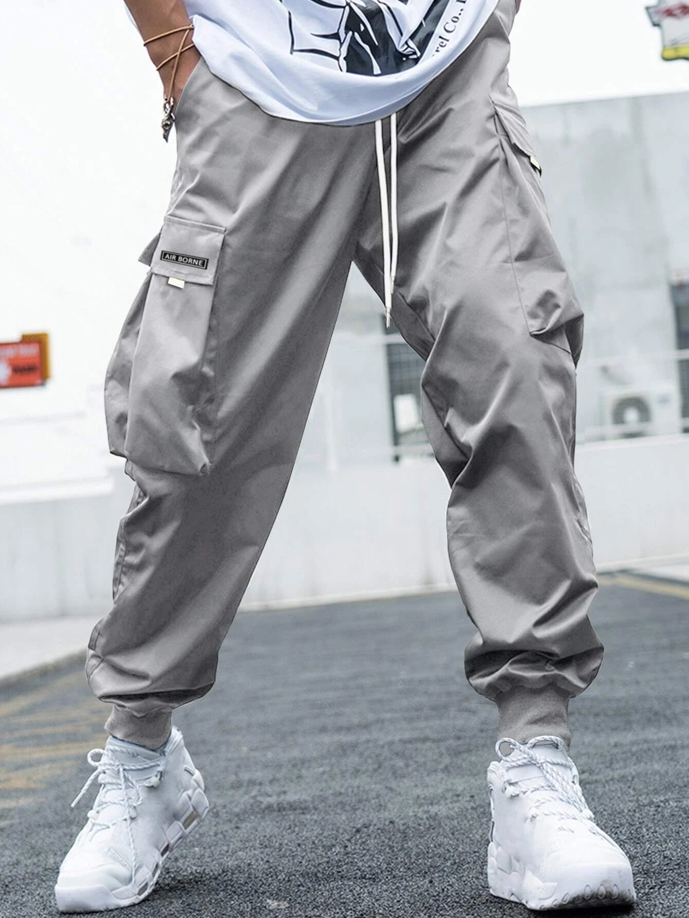 Letter Graphic Flap Pocket Cargo Pants-Vacay Outfit
