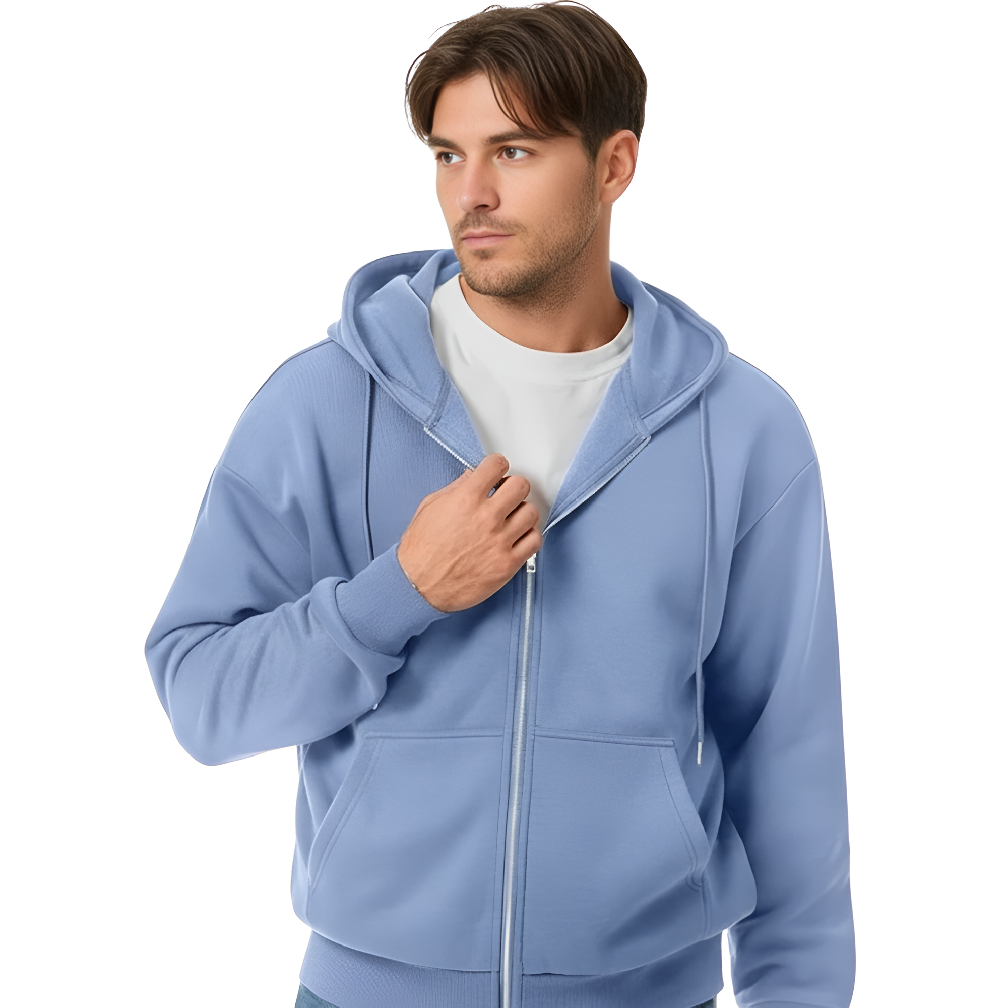 Full Zip Casual Cotton Hooded Fleece Sweatshirt For Men