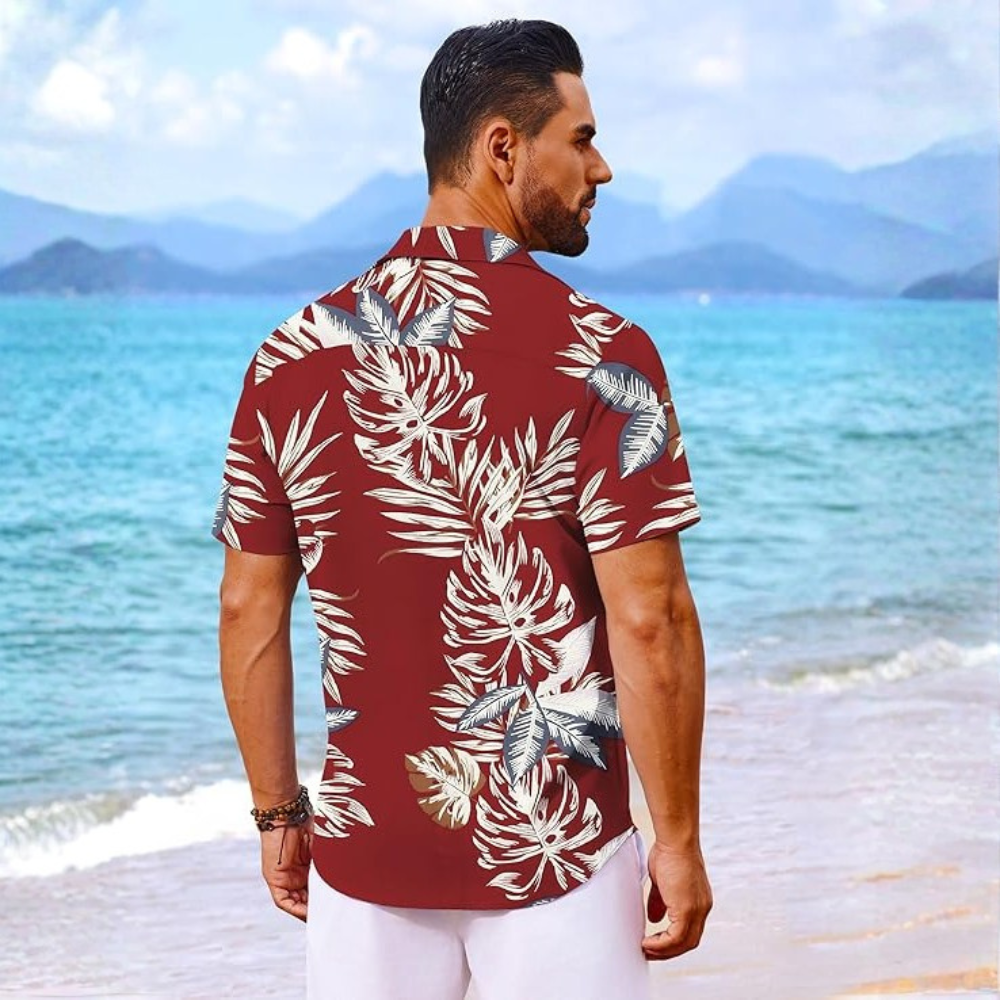 Floral Short Sleeve Button Front Hawaiian Shirt For Men