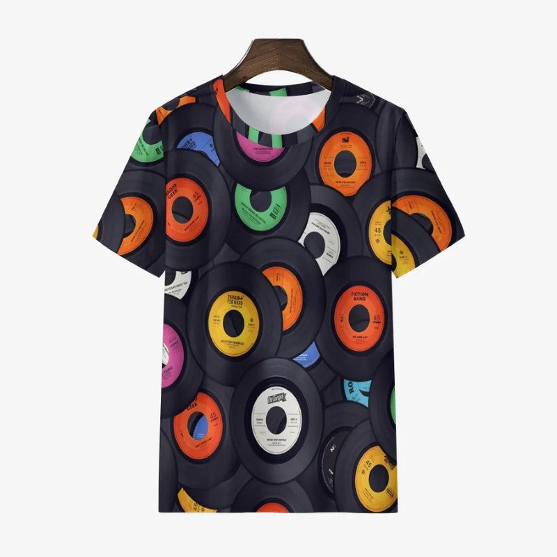 Vinyl Record Round Casual T Shirt-Vacay Outfit
