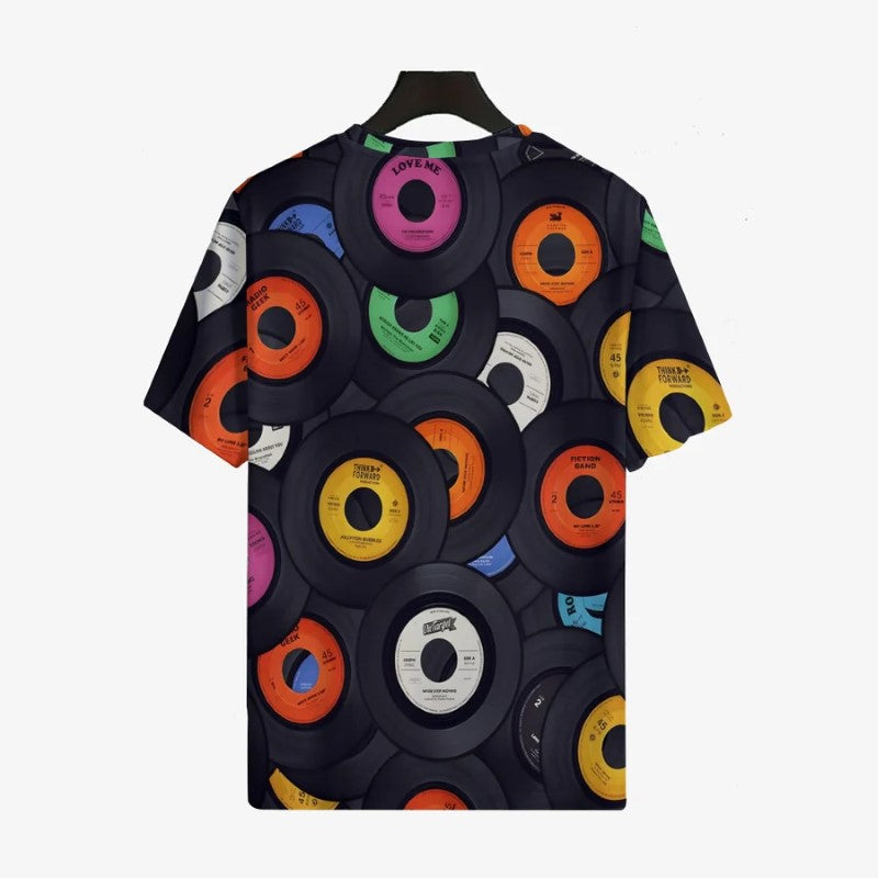 Vinyl Record Round Casual T Shirt-Vacay Outfit