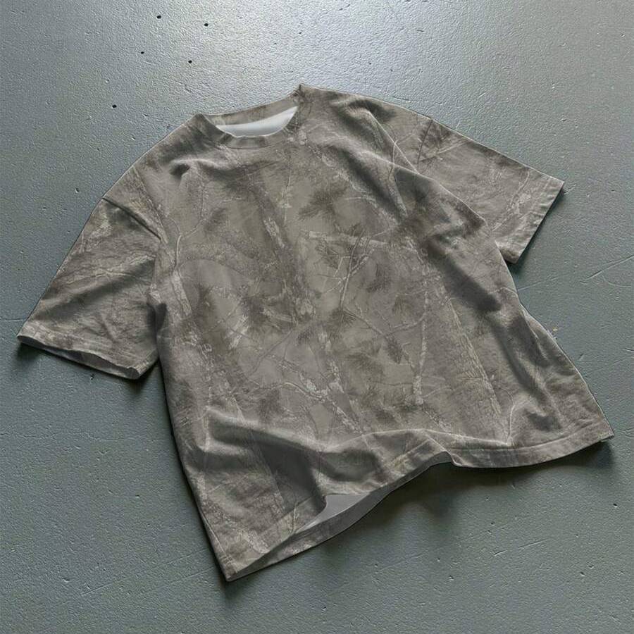 Branch Print Round Short Sleeve Casual T Shirt