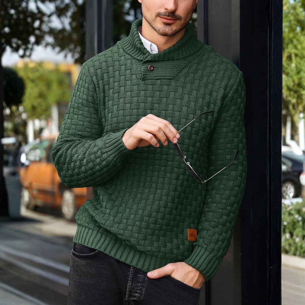 Mens Casual Pullover Fall Winter Turtleneck Cable Knit v Neck Fisherman Waffle Sweater