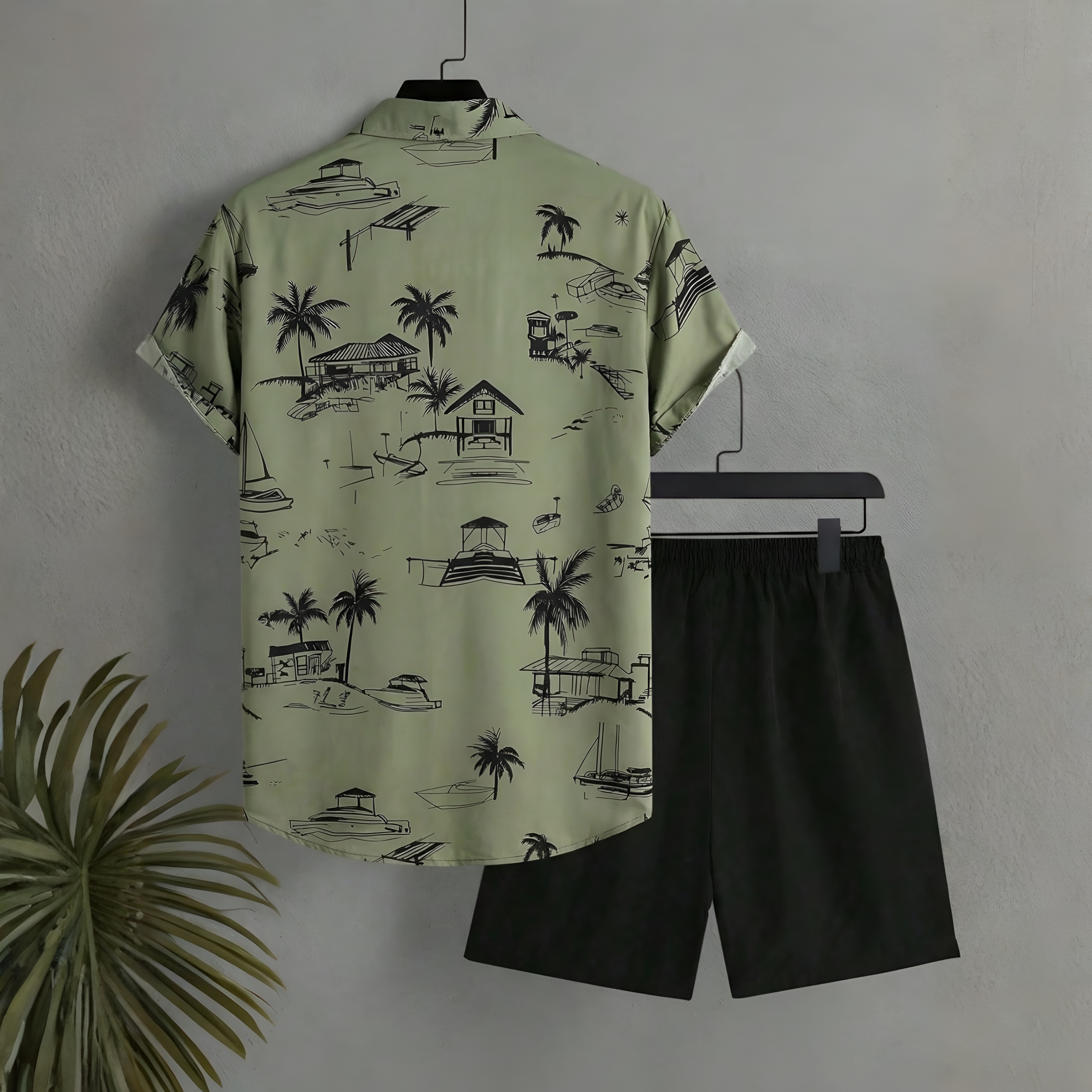 Summer Vacation House Print Short Sleeve Shirt And Shorts Set For Men