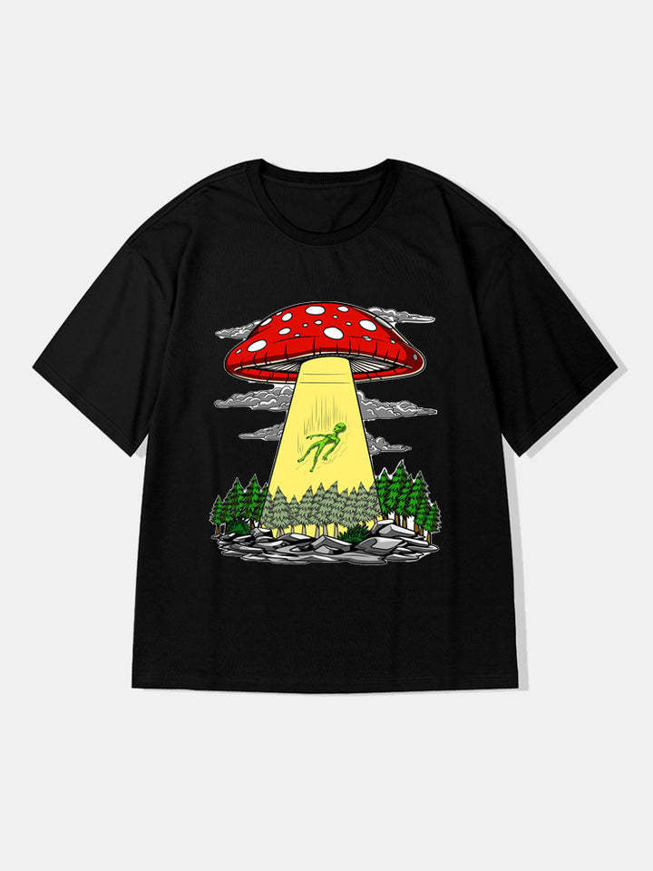 Alien And Mushroom Graphic T-Shirts-Vacay Outfit